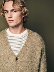 Neutral Relaxed Fit Bouclé Texture Cardigan with Wool - Image 4 of 7