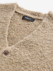 Neutral Relaxed Fit Bouclé Texture Cardigan with Wool - Image 6 of 7
