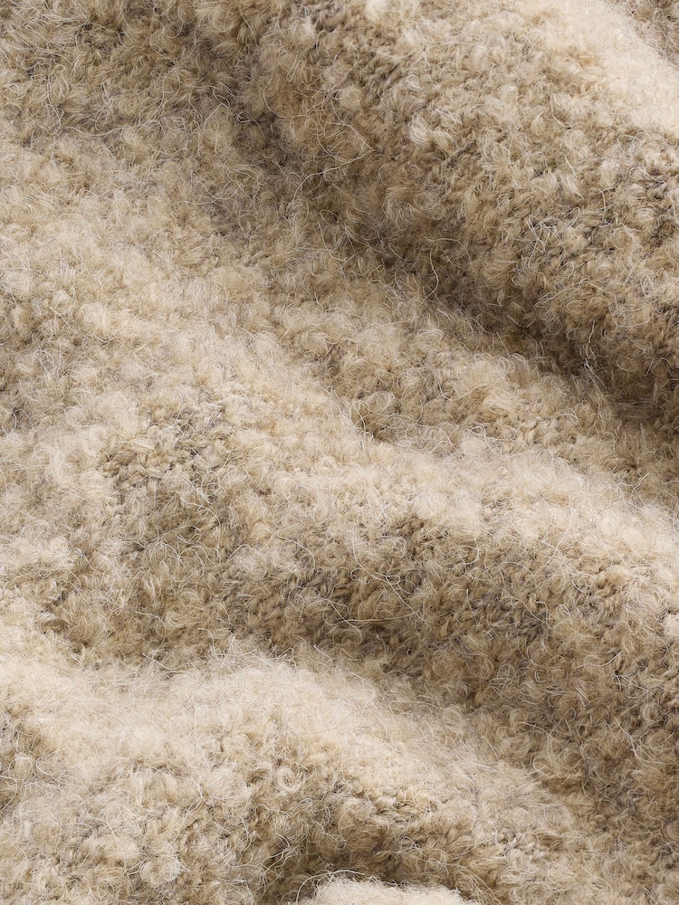 Neutral Relaxed Fit Bouclé Texture Cardigan with Wool - Image 7 of 7