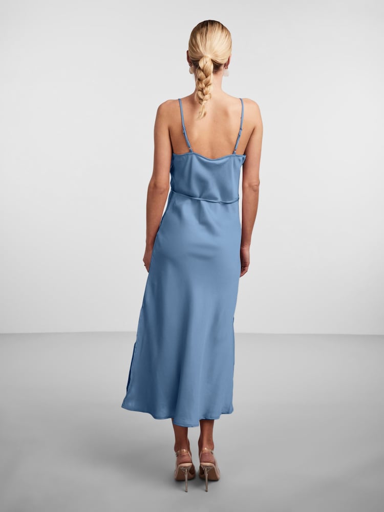 Y.A.S Blue Satin Cowl Neck Slip Dress - Image 2 of 5 Y.A.S Blue Satin Cowl Neck Slip Dress - Image 2 of 5