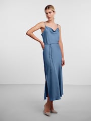 Y.A.S Blue Satin Cowl Neck Slip Dress - Image 3 of 5