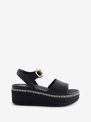 FitFlop Eloise Espadrille Leather Back Strap Wedge Black Sandals - Image 1 of 5
