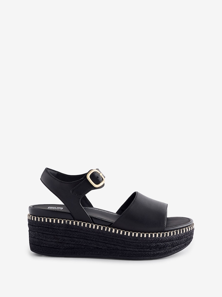 FitFlop Eloise Espadrille Leather Back Strap Wedge Black Sandals - Image 1 of 5