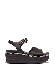 FitFlop Eloise Espadrille Leather Back Strap Wedge Black Sandals - Image 2 of 5