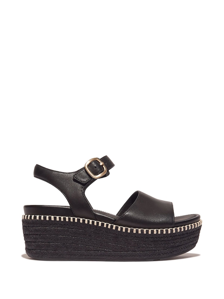 FitFlop Eloise Espadrille Leather Back Strap Wedge Black Sandals - Image 2 of 5