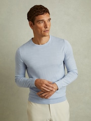 Reiss Soft Blue Melange Wessex Merino Wool Crew Neck Jumper - Image 1 of 4