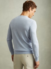 Reiss Soft Blue Melange Wessex Merino Wool Crew Neck Jumper - Image 3 of 4