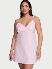 Victoria's Secret Pretty Blossom Pink Stripe Cotton Eyelit Slip Dress - Image 1 of 3