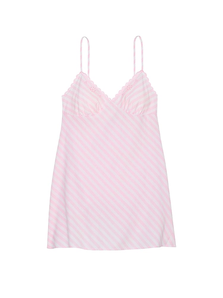Victoria's Secret Pretty Blossom Pink Stripe Cotton Eyelit Slip Dress - Image 3 of 3