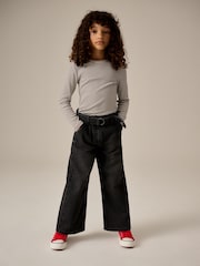 Charcoal Grey 100% Cotton Wide Leg Jeans With Belt (3-16yrs) - Image 1 of 12
