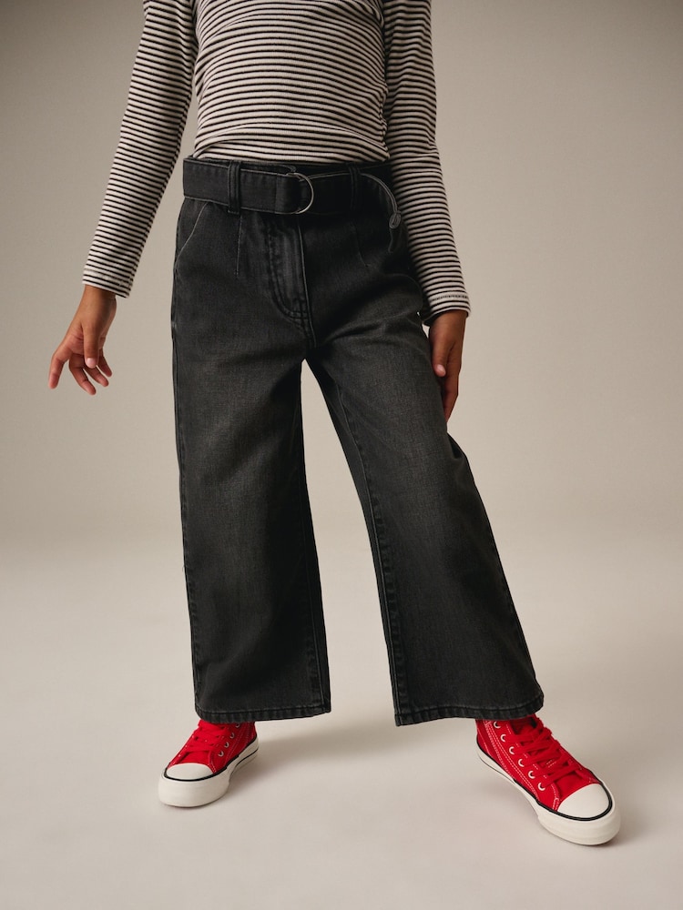 Charcoal Grey 100% Cotton Wide Leg Jeans With Belt (3-16yrs) - Image 2 of 12