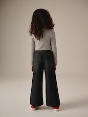 Charcoal Grey 100% Cotton Wide Leg Jeans With Belt (3-16yrs) - Image 6 of 12