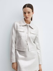 Mango Silver Metallic Jacket With Pockets - Image 1 of 7