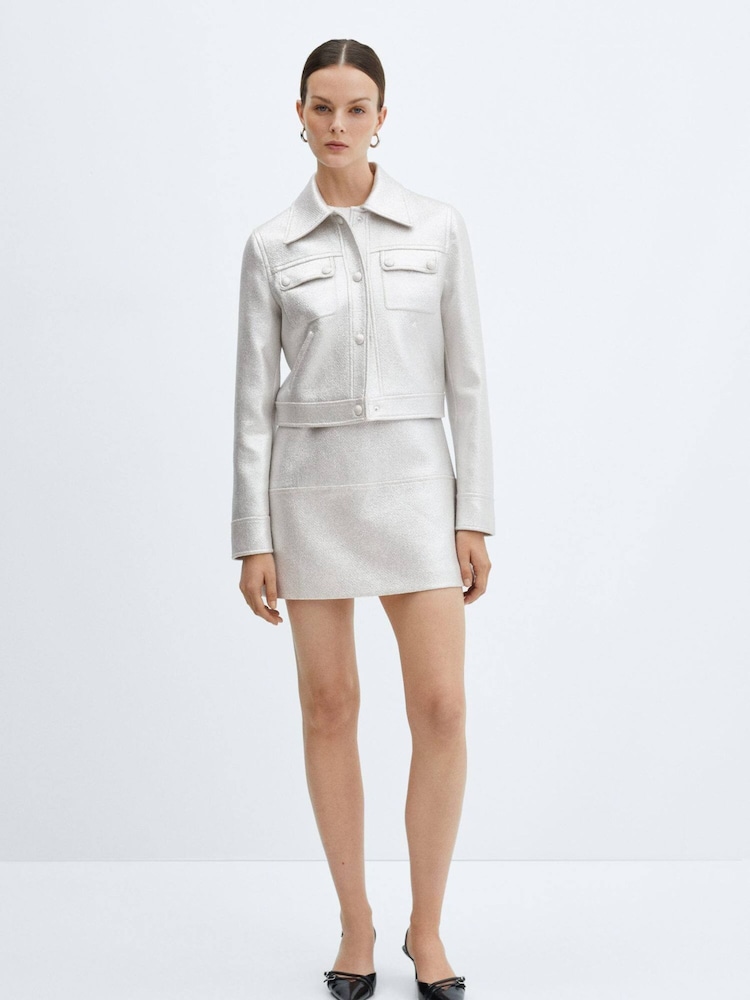 Mango Silver Metallic Jacket With Pockets - Image 2 of 7