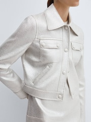 Mango Silver Metallic Jacket With Pockets - Image 4 of 7
