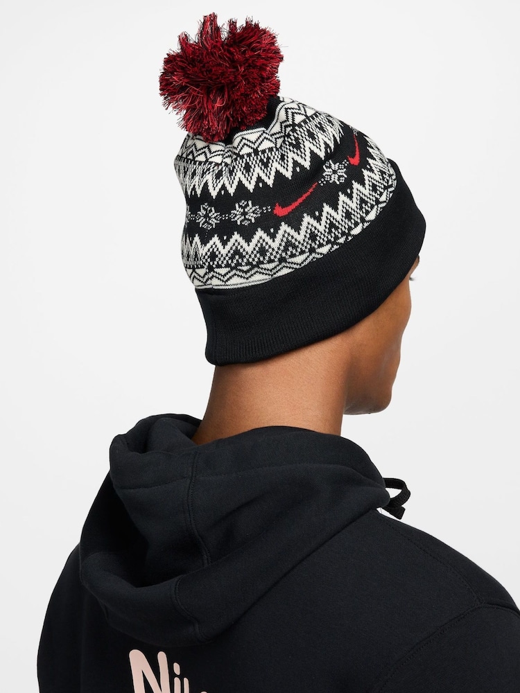 Nike Black Peak Fair Isle Pattern Beanie - Image 2 of 4