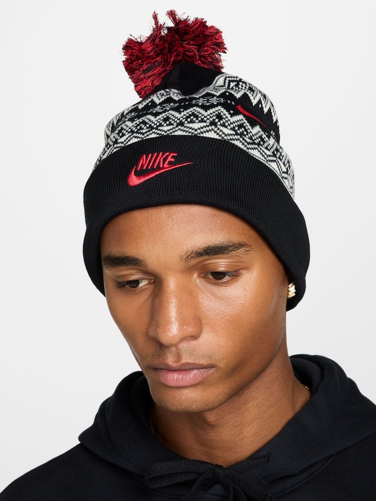 Nike Black Peak Fair Isle Pattern Beanie - Image 4 of 4