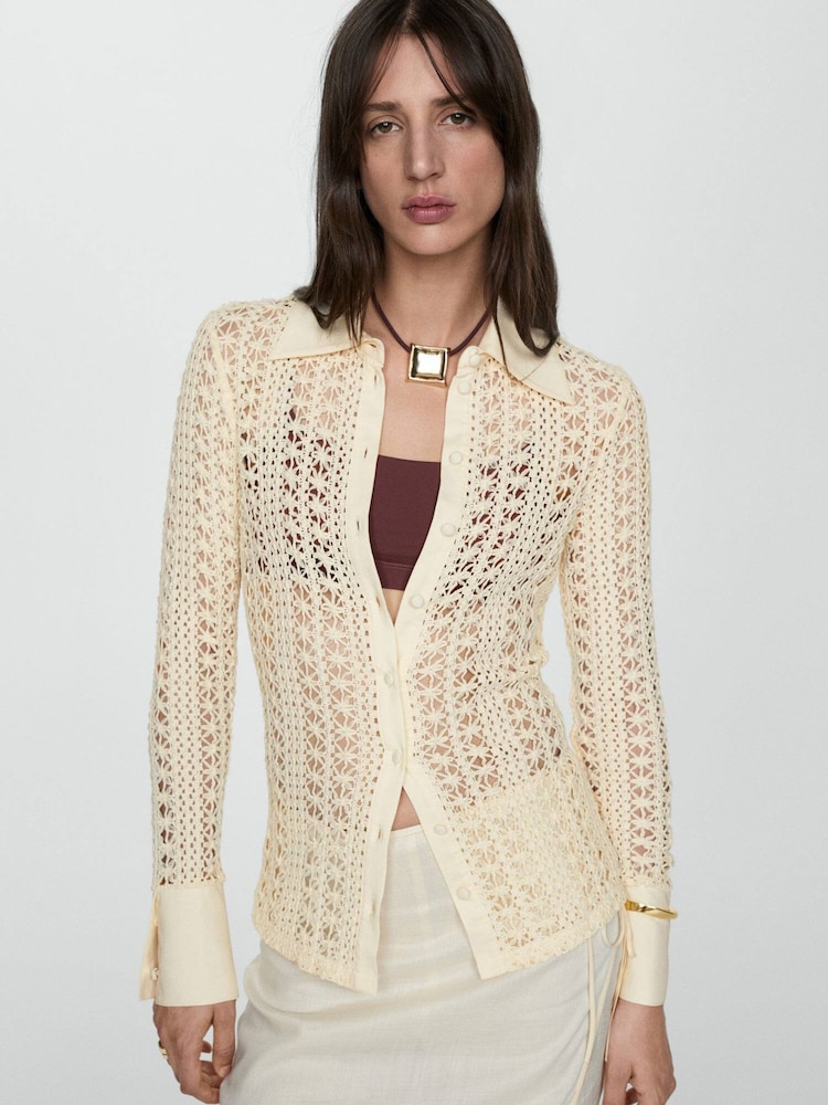 Mango Cream Crochet Shirt - Image 1 of 4 Mango Cream Crochet Shirt - Image 1 of 4