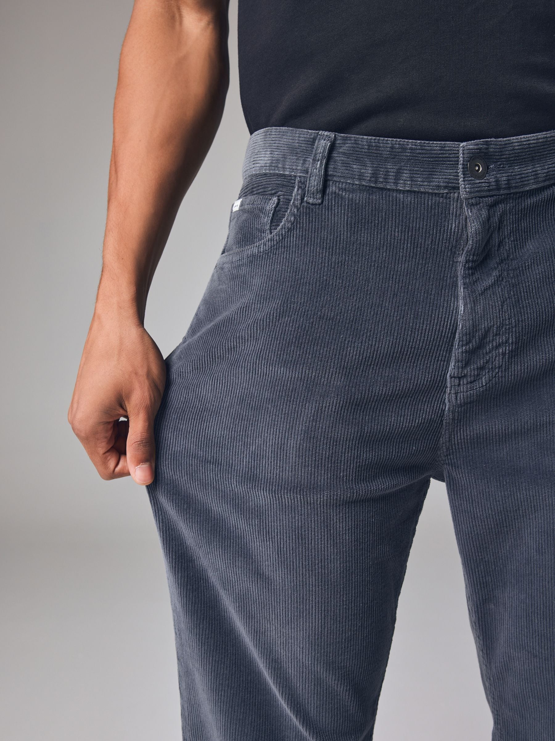 Buy Steel Blue Regular Fit Corduroy 5 Pocket Trousers from