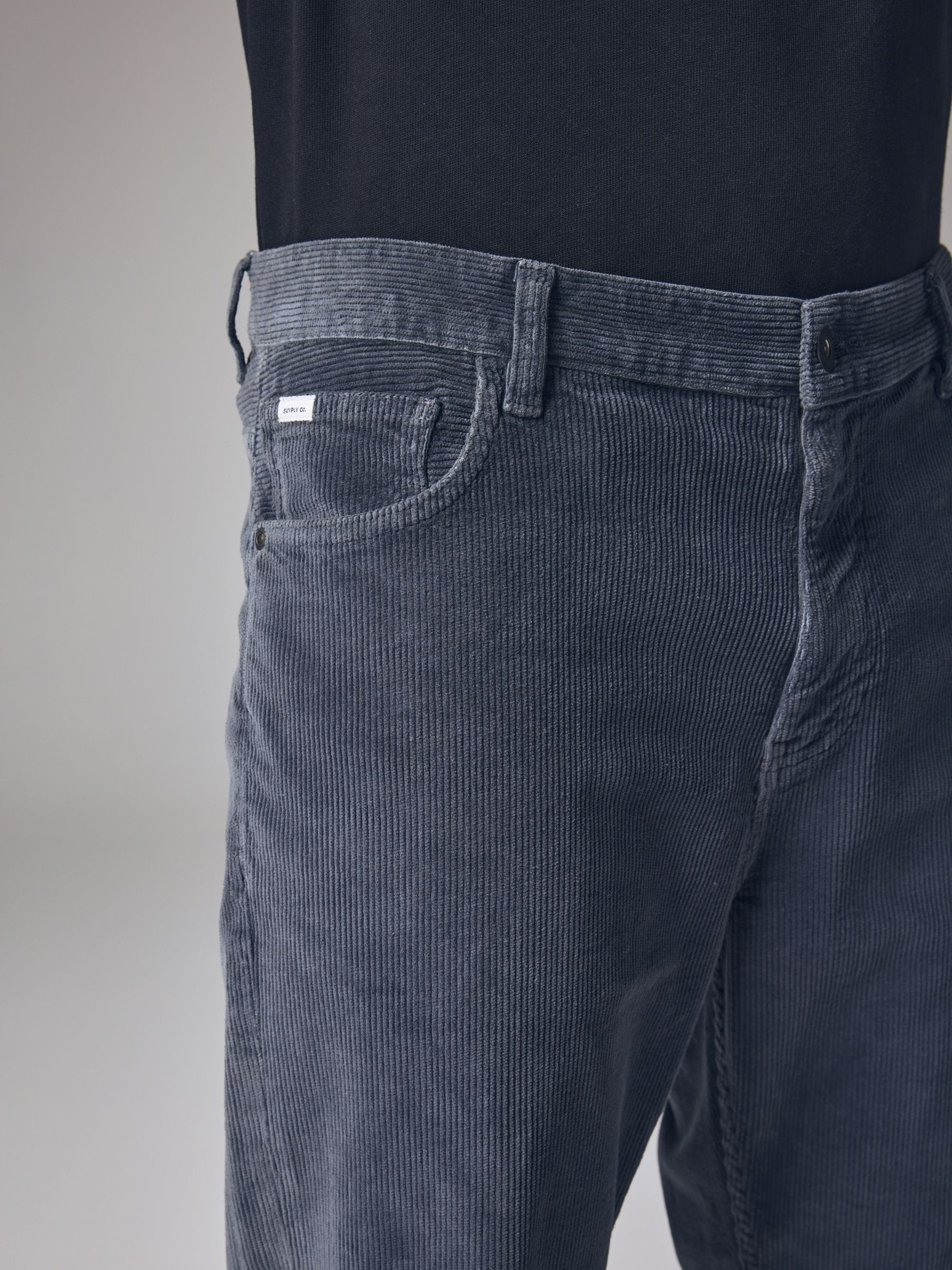 Buy Steel Blue Regular Fit Corduroy 5 Pocket Trousers from