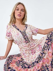 Roman Pink Petite Floral Border Print Midi Dress - Image 2 of 5