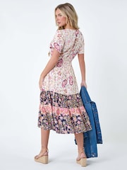 Roman Pink Petite Floral Border Print Midi Dress - Image 3 of 5