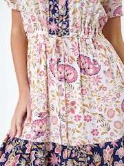 Roman Pink Petite Floral Border Print Midi Dress - Image 5 of 5