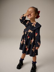 Navy Bear Long Sleeve Collared 100% Cotton Dress (3mths-7yrs) - Image 1 of 8