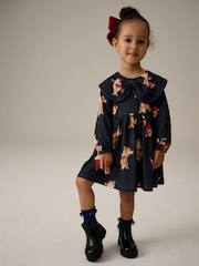 Navy Bear Long Sleeve Collared 100% Cotton Dress (3mths-7yrs) - Image 2 of 8