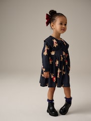 Navy Bear Long Sleeve Collared 100% Cotton Dress (3mths-7yrs) - Image 3 of 8