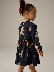 Navy Bear Long Sleeve Collared 100% Cotton Dress (3mths-7yrs) - Image 4 of 8