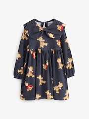 Navy Bear Long Sleeve Collared 100% Cotton Dress (3mths-7yrs) - Image 5 of 8