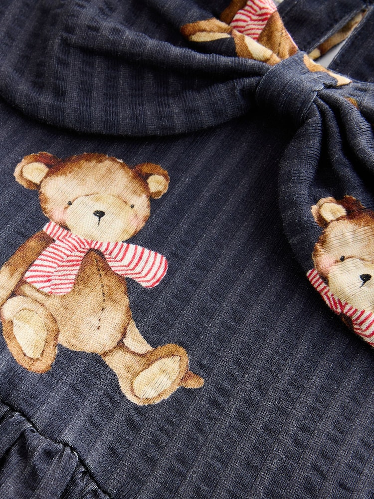 Navy Bear Long Sleeve Collared 100% Cotton Dress (3mths-7yrs) - Image 8 of 8