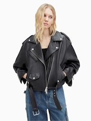 AllSaints Black Dayle Biker Jacket - Image 1 of 8
