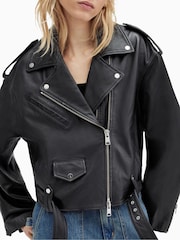 AllSaints Black Dayle Biker Jacket - Image 2 of 8