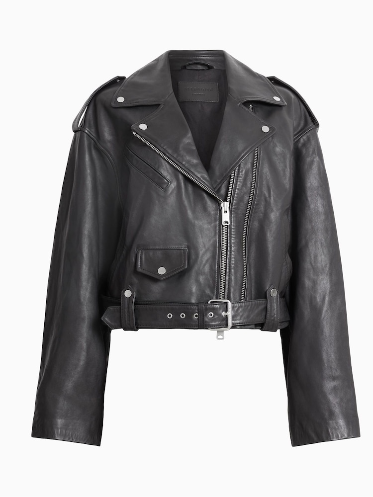 AllSaints Black Dayle Biker Jacket - Image 8 of 8