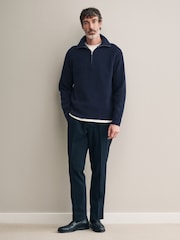 Navy Blue Regular Fit Signature 100% Italian Merino Quarter Zip Jumper - Image 2 of 8