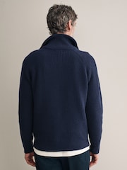 Navy Blue Regular Fit Signature 100% Italian Merino Quarter Zip Jumper - Image 3 of 8