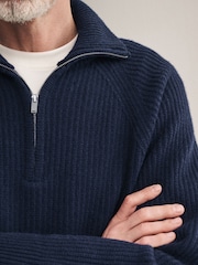 Navy Blue Regular Fit Signature 100% Italian Merino Quarter Zip Jumper - Image 4 of 8
