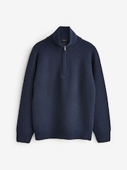 Navy Blue Regular Fit Signature 100% Italian Merino Quarter Zip Jumper - Image 5 of 8