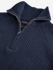 Navy Blue Regular Fit Signature 100% Italian Merino Quarter Zip Jumper - Image 6 of 8