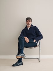 Navy Blue Regular Fit Signature 100% Italian Merino Quarter Zip Jumper - Image 8 of 8