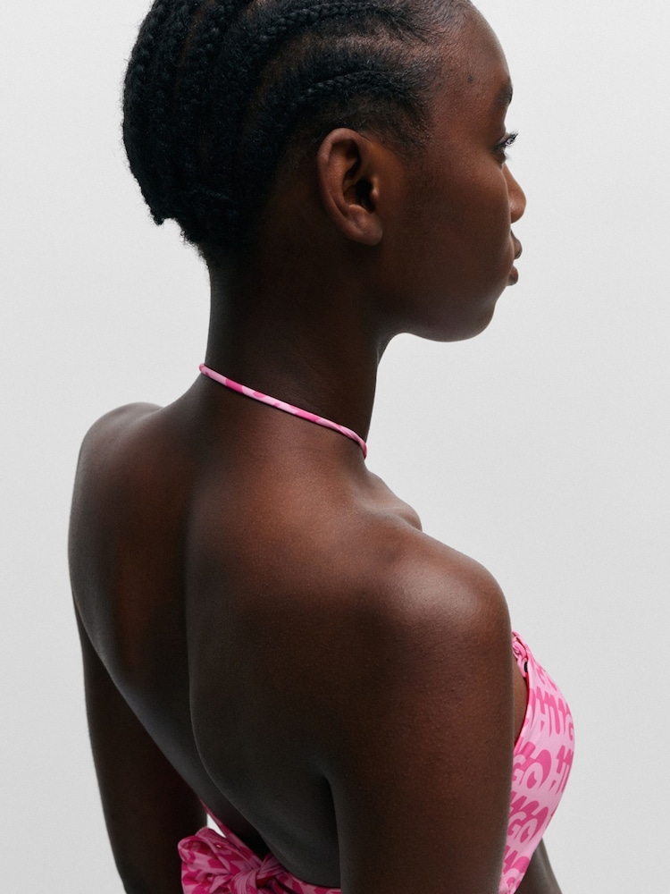 HUGO Pink Bandeau Bikini Top With Repeat Logo Print - Image 2 of 5 HUGO Pink Bandeau Bikini Top With Repeat Logo Print - Image 2 of 5