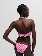 HUGO Pink Bandeau Bikini Top With Repeat Logo Print - Image 4 of 5