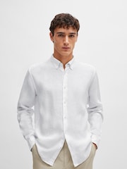 BOSS White Linen Regular Fit Shirt - Image 1 of 6