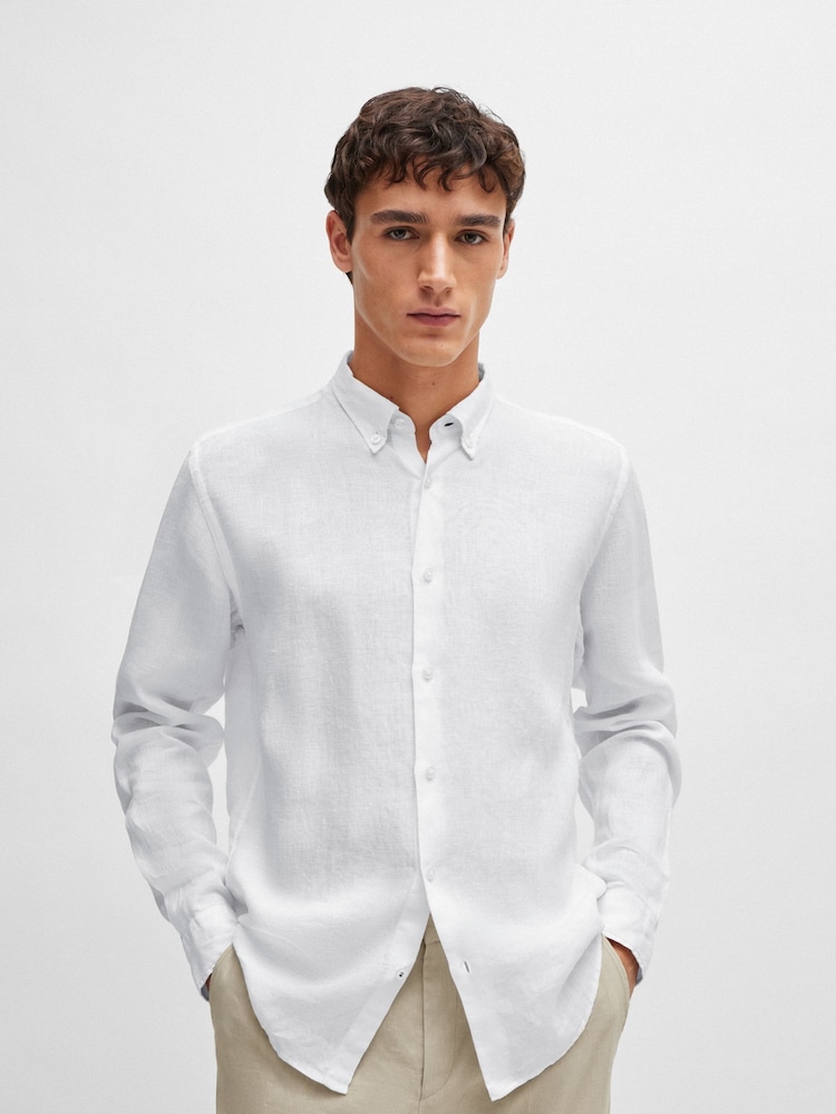 BOSS White Linen Regular Fit Shirt - Image 1 of 6