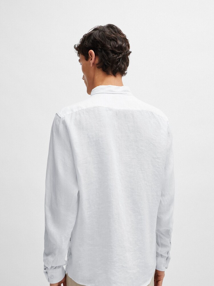 BOSS White Linen Regular Fit Shirt - Image 2 of 6