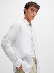 BOSS White Linen Regular Fit Shirt - Image 3 of 6