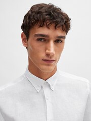 BOSS White Linen Regular Fit Shirt - Image 5 of 6