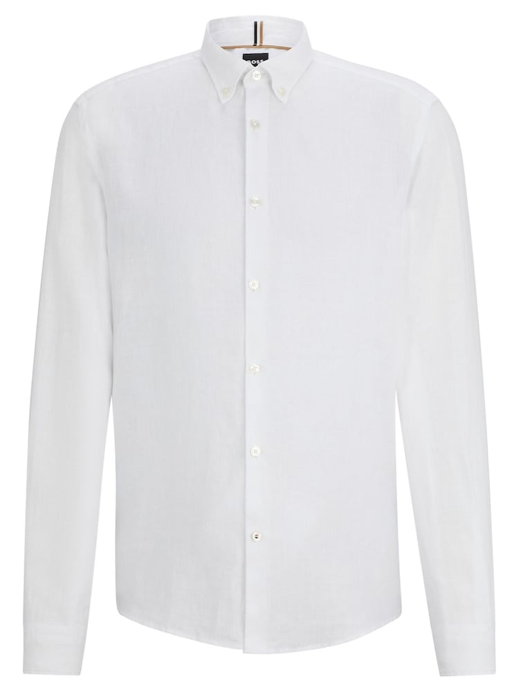 BOSS White Linen Regular Fit Shirt - Image 6 of 6